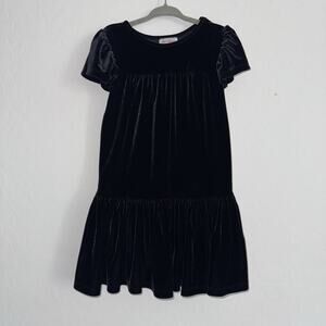 Cat & Jack Girls Black Velour Short Sleeved Tiered Dress Boho Western Size 4T